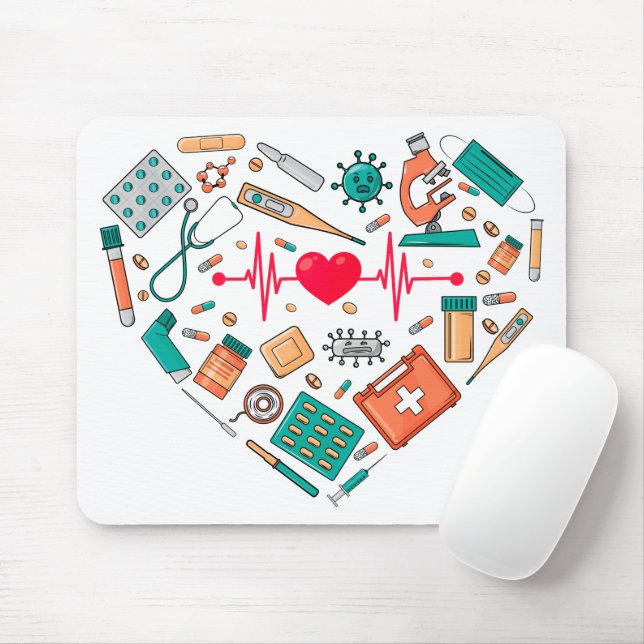 Tapis De Souris Infirmière Infirmière Outil Coeur (Avec souris)