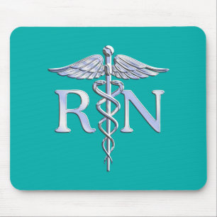 Tapis De Souris Infirmière inscrite RN Stylish Caduceus sur Turquo