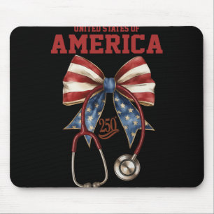 Tapis De Souris Infirmière patriotique, stéthoscope America Bow, É
