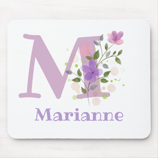 Tapis de souris Initial Plus Nom & Fleurs Design (Devant)