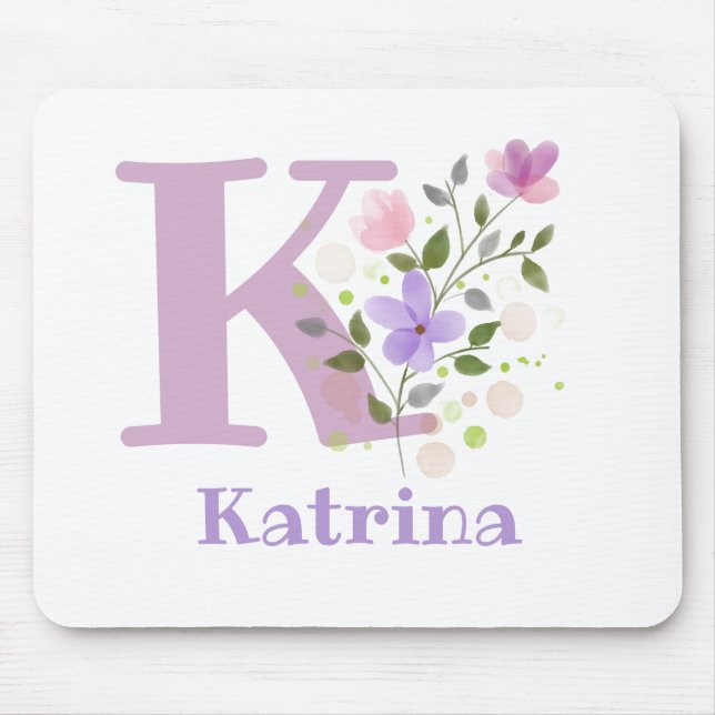 Tapis de souris Initial Plus Nom & Fleurs Design (Devant)