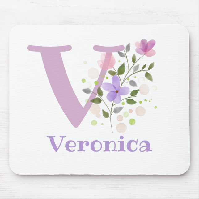 Tapis de souris Initial Plus Nom & Fleurs Design (Devant)
