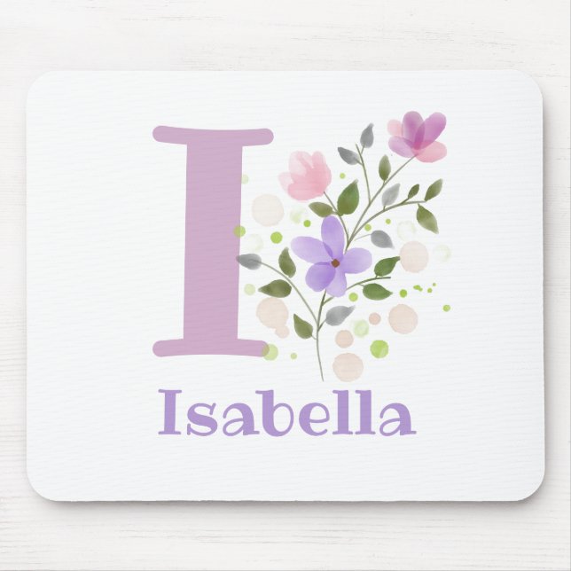 Tapis de souris Initial Plus Nom & Fleurs Design (Devant)