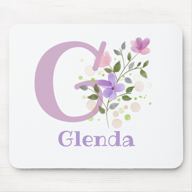 Tapis de souris Initial Plus Nom & Fleurs Design (Devant)
