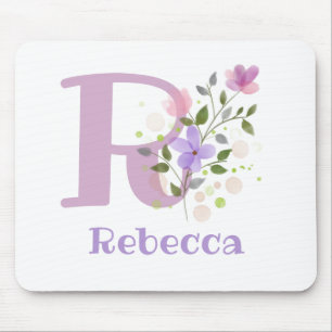 Tapis de souris Initial Plus Nom & Fleurs Design