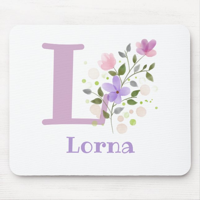 Tapis de souris Initial Plus Nom & Fleurs Design (Devant)