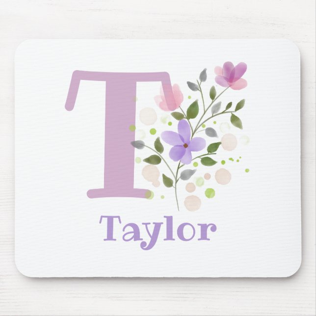 Tapis de souris Initial Plus Nom & Fleurs Design (Devant)