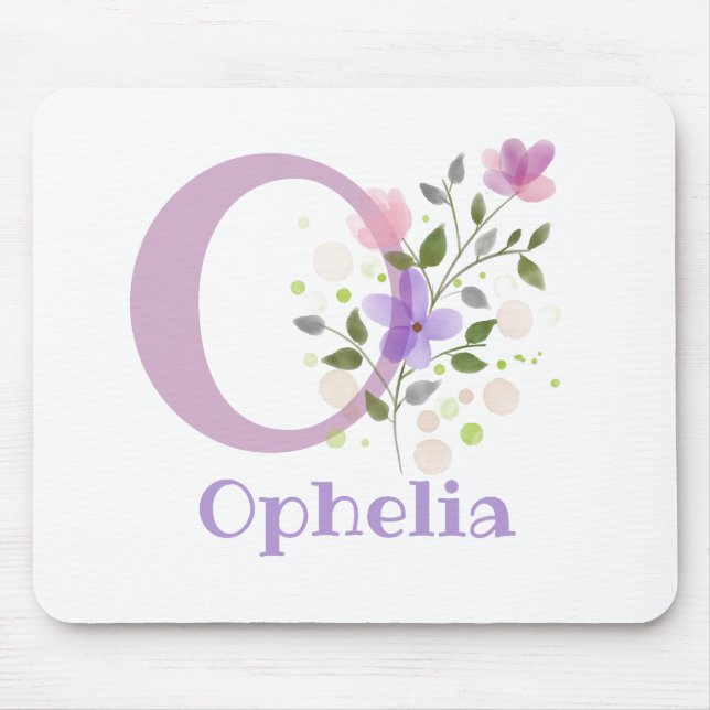 Tapis de souris Initial Plus Nom & Fleurs Design (Devant)