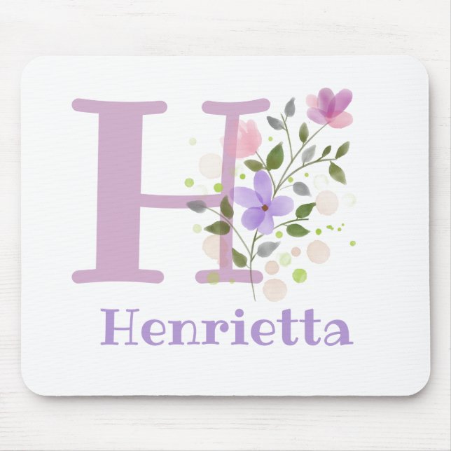 Tapis de souris Initial Plus Nom & Fleurs Design (Devant)