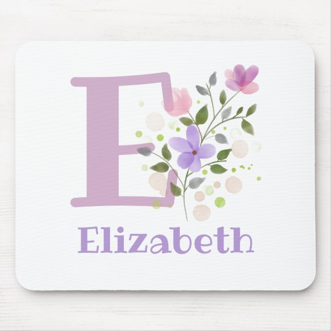 Tapis de souris Initial Plus Nom & Fleurs Design (Devant)