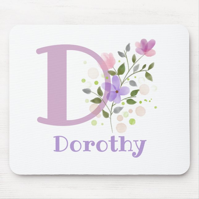 Tapis de souris Initial Plus Nom & Fleurs Design (Devant)