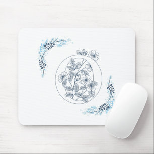 Tapis De Souris Initiale "O" Monogramme bleu Calme Floral