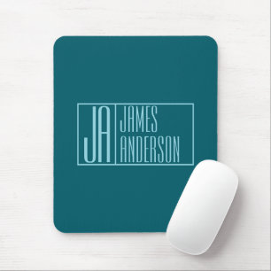 Tapis De Souris Initiales et nom modernes   Turquoise foncé et ble