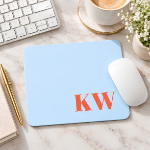 Tapis De Souris Initiales Monogramme Moderne Bleu Orange Personnal