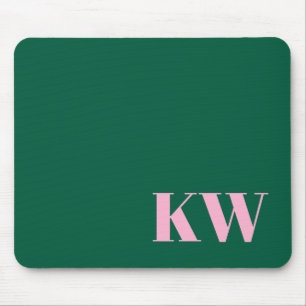 Tapis De Souris Initiales Personnalisées Monogramme Rose Vert Mode