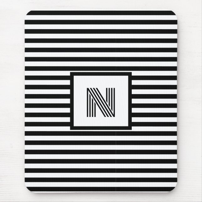 Tapis De Souris Initiales personnalisées triées en noir et blanc (Devant)