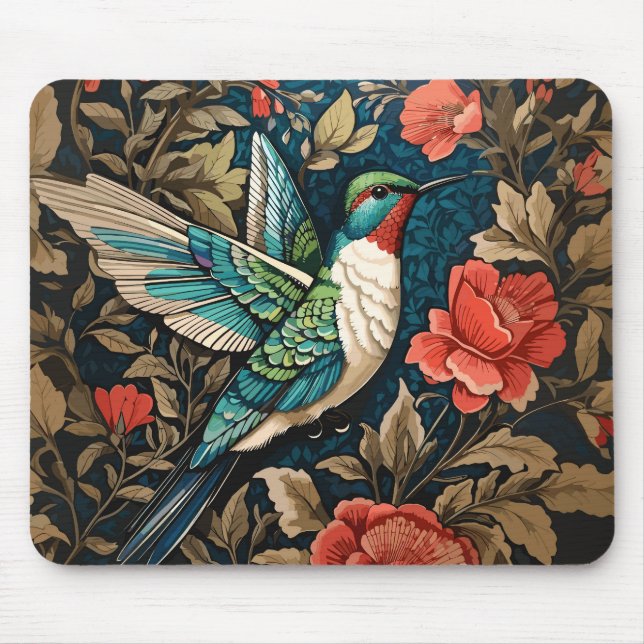 Tapis De Souris Inspiré par l'élégant colibri William Morris volan (Devant)