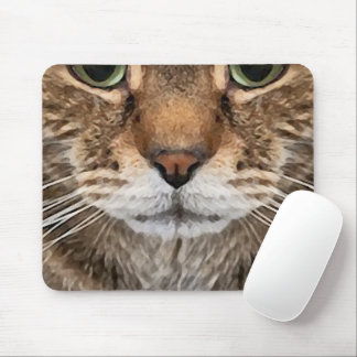 Tapis De Souris Intense Tabby Cat Puss Face - Green Eyes Phot