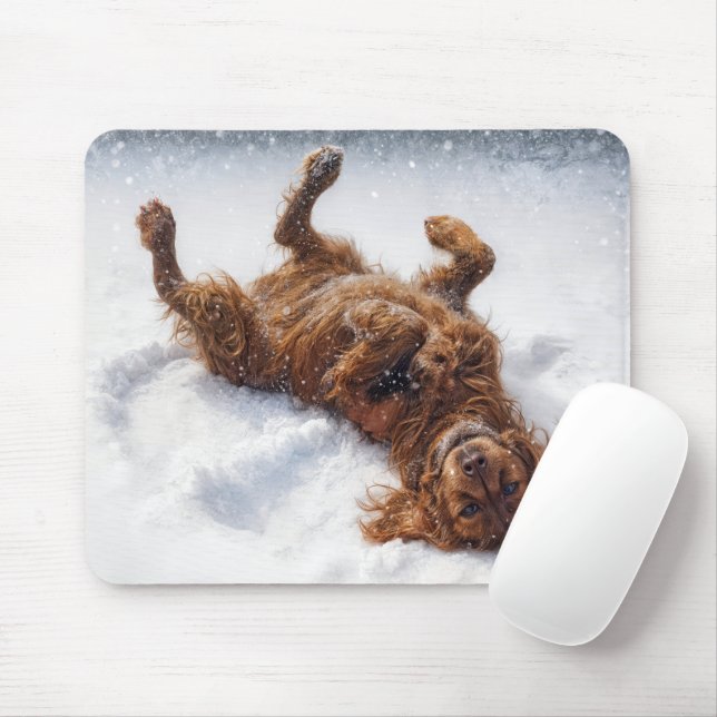 Tapis De Souris Irish Setter Making a Snow Angel (Avec souris)