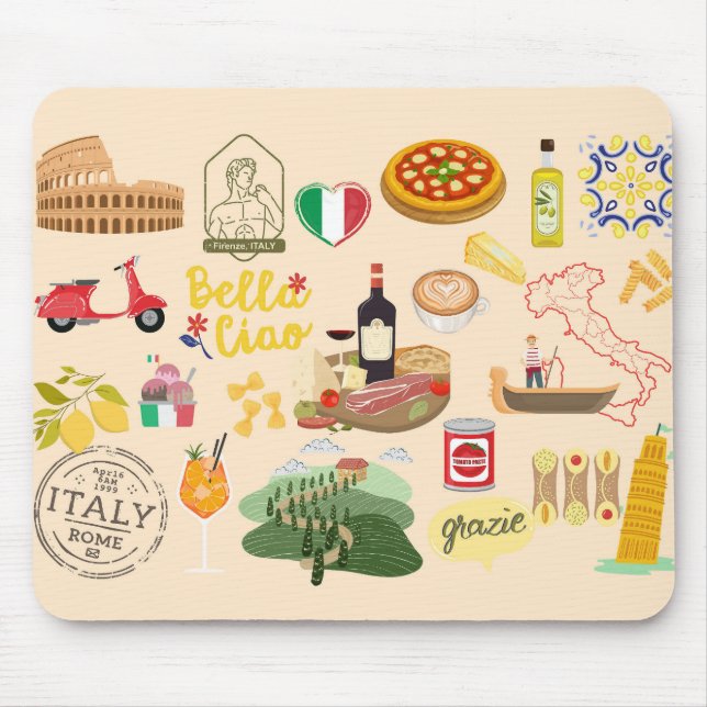 Tapis De Souris Italie Symboles Amateurs de voyage (Devant)