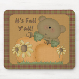 Tapis De Souris "It's Fall Y'all" Automne Teddy Bear Mousepad 1
