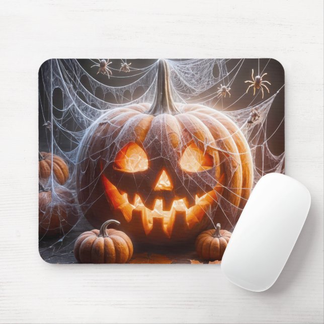 Tapis De Souris Jack-o-lanterne couvert dans les araignées (Avec souris)