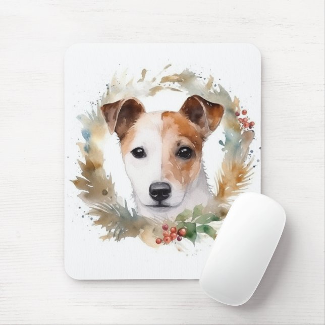 Tapis De Souris Jack Russell Christmas Wreath Festive Pup (Avec souris)