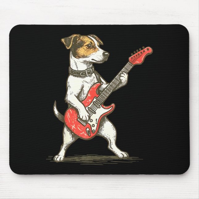 Tapis De Souris Jack Russell Terrier Dog Playing Guitar Rocker Gui (Devant)