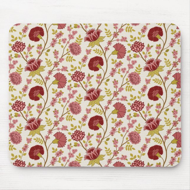 Tapis De Souris Jacobean Floral Pattern Rouge Rose Gold Crème (Devant)