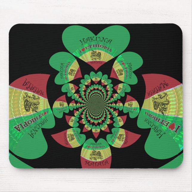 Tapis De Souris J'aime Ethiopie Beaux Coeurs Couleurs (Devant)