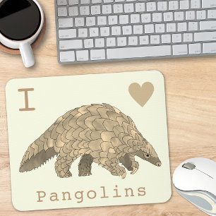 Tapis De Souris J'aime les pangolins espèces menacées art animalie