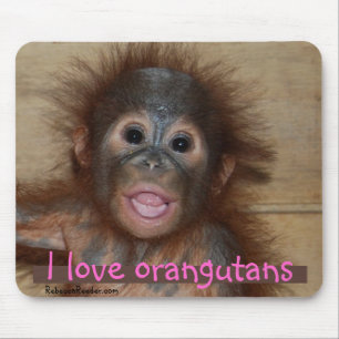 Tapis De Souris J'aime l'orang-outan d'animaux le plus mignon