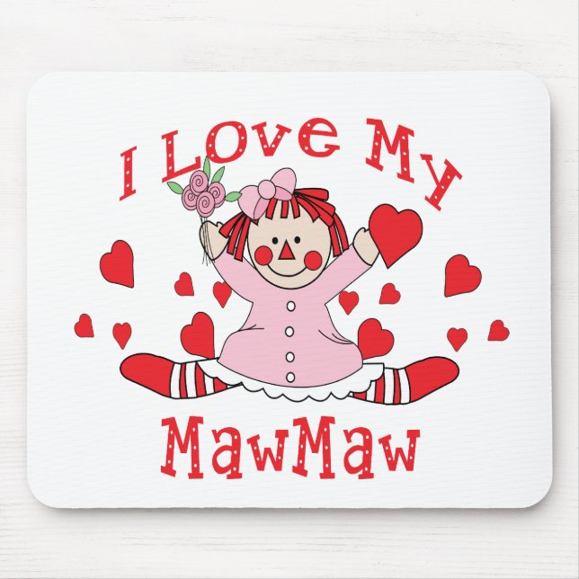 Tapis De Souris J'aime ma poupée et coeurs de chiffon de MawMaw (Devant)