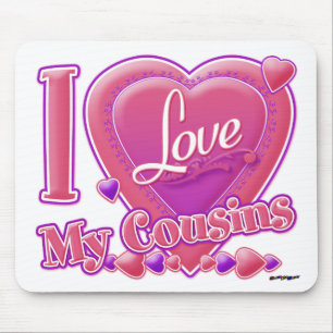 Tapis De Souris J'aime mes cousins rose/violet - cœur