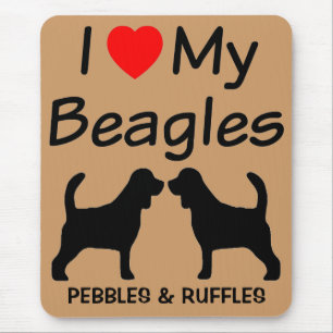 Tapis De Souris J'Aime Mes Deux Chiens Beagle Élevant Mousepad
