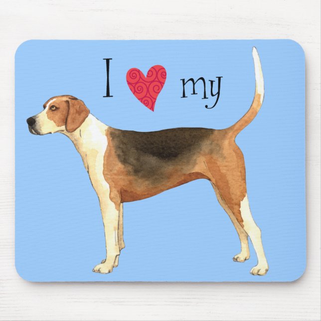 Tapis De Souris J'aime mon American Foxhound (Devant)