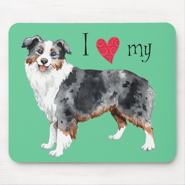 Tapis De Souris J'aime mon berger mini-américain (Devant)