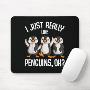 Tapis De Souris J'aime vraiment beaucoup les manchots filles garço