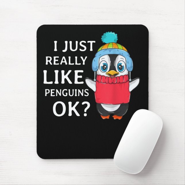 Tapis De Souris J'aime vraiment les pingouins ok (Avec souris)