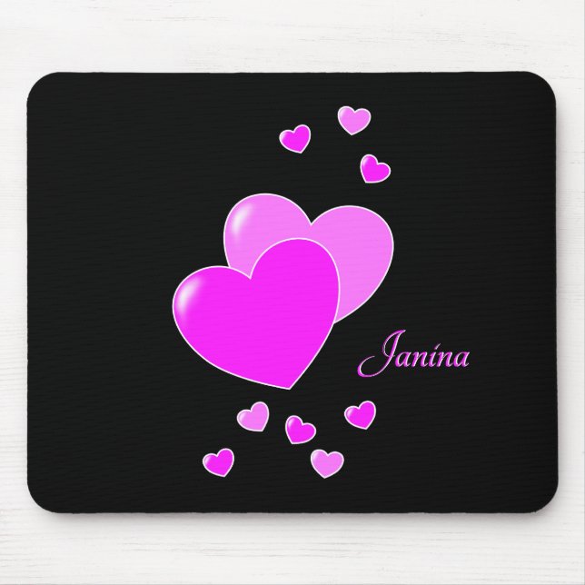 Tapis De Souris Janina - Coeurs Roses Douces, Modèle De Votre Nom (Devant)