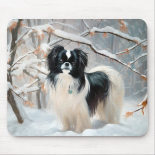 Tapis De Souris Japanese Chin Qu'il neige Noël