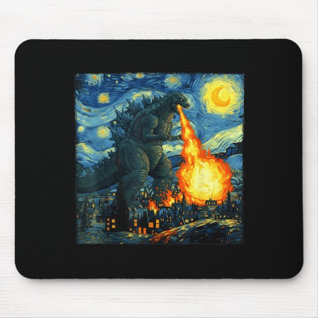 Tapis De Souris Japanese Monster Kaiju Van Gogh Starry Night  (Devant)