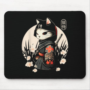Tapis De Souris Japonais Samurai Chat Tattoo, Kawaii Ninja Chat _1