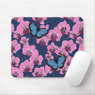 Tapis De Souris Jardin botanique d'orchidées avec papillons
