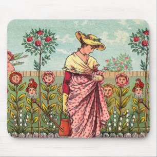 Tapis De Souris Jardin Croître Fleur Femme Art Antique