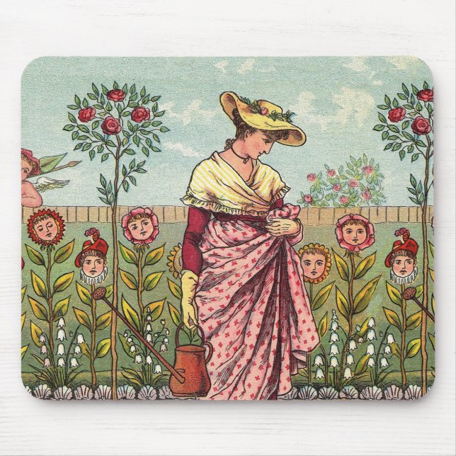 Tapis De Souris Jardin Cultivation Flower Woman Art Antique (Devant)
