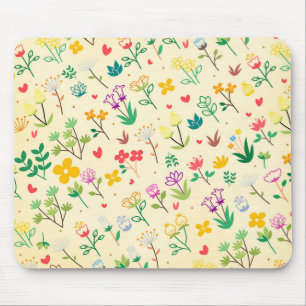 Tapis De Souris Jardin d'amour Fleurs de printemps et cœurs