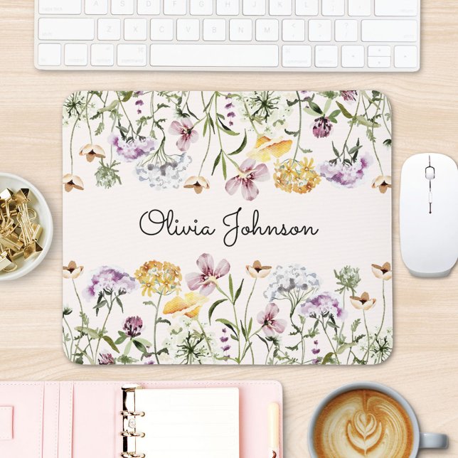 Tapis De Souris Jardin de fleurs sauvages avec nom personnalisé (In situ office desk)