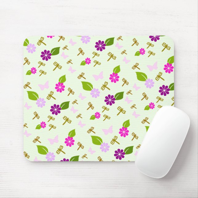 Tapis De Souris Jardin des fleurs et souris libellules (Avec souris)