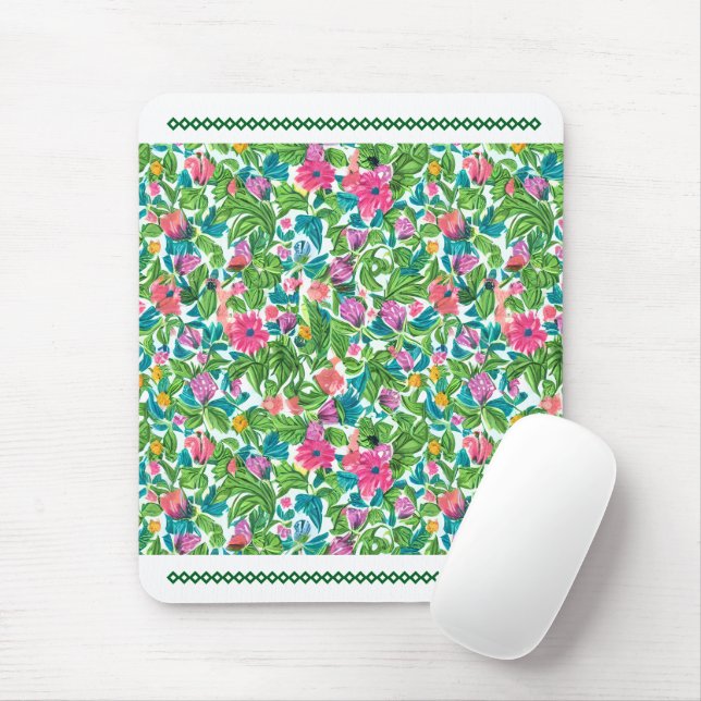 Tapis De Souris Jardin fleuri d'été verdure avec dentelle (Avec souris)